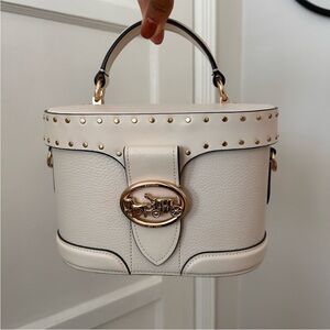 Coach White and Gold Mini Bag with Studded Accents